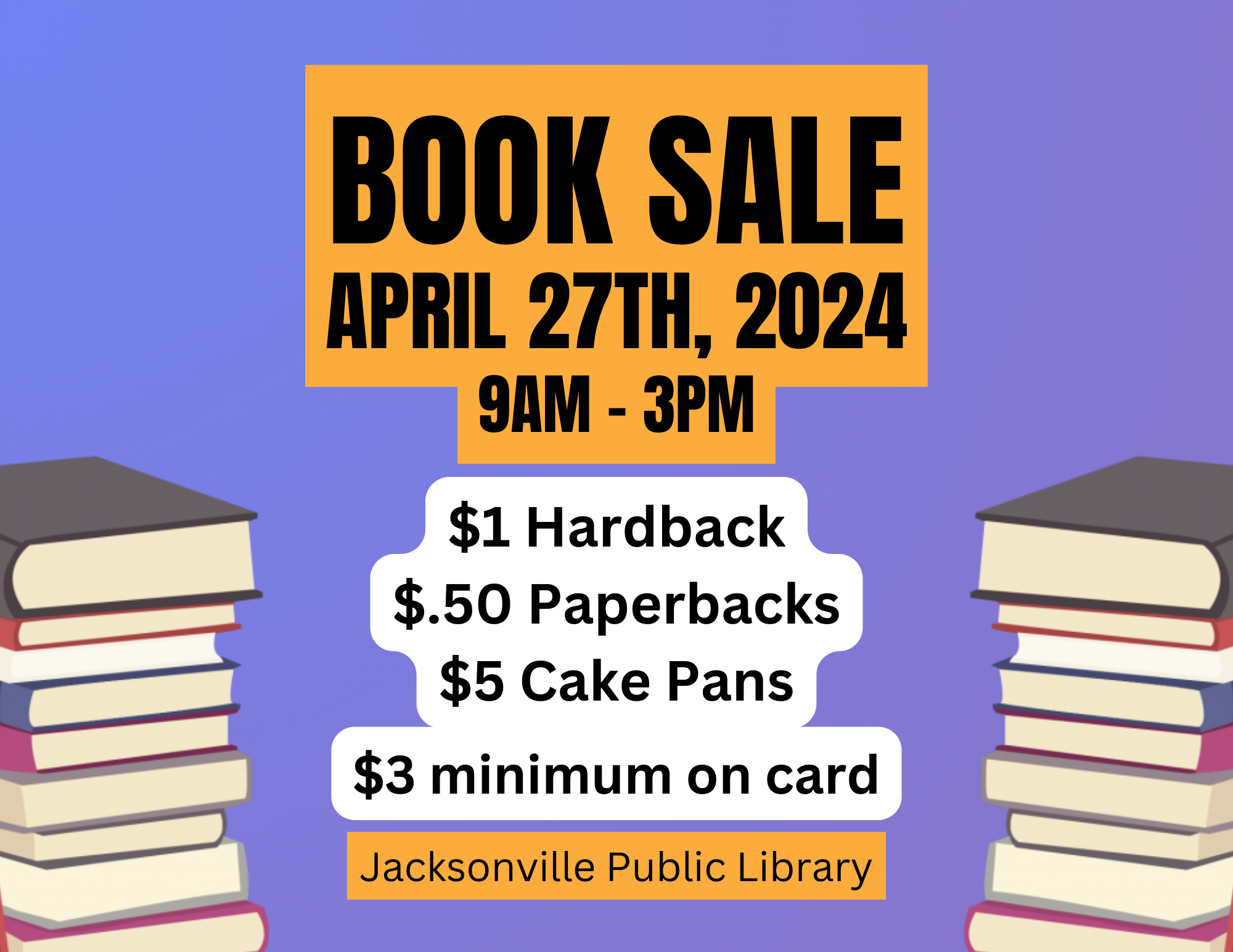 Our Book Sale is coming up! Come by 4/27 @ 9am-3pm to find some new reads!
